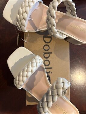 Braided Double-Strap Slide Sandals in Cream